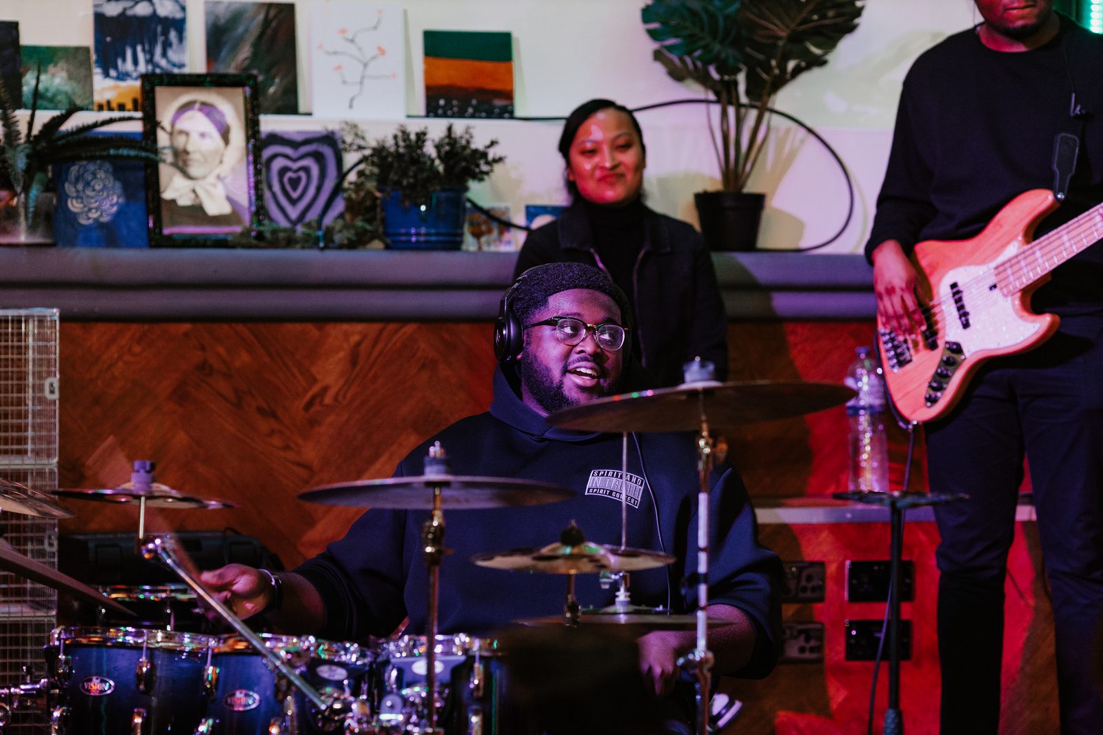 The Mood Changers drummer mid-performance